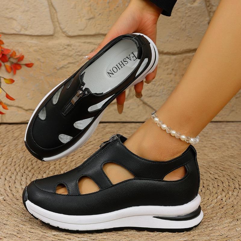 

New bag head sandals women s hollow breathable women s shoes large size muffin thick sole Velcro women s shoes 43 чёрный