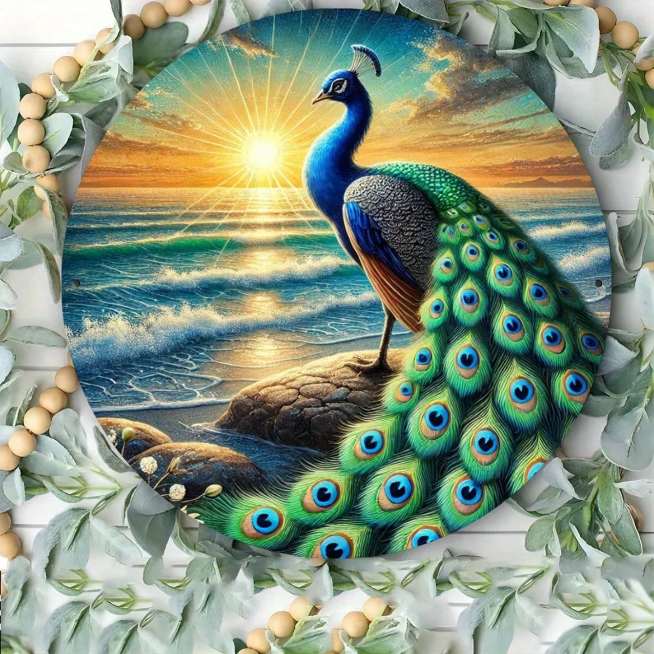Metal Wall Art Peacock Sunset Beach Decoration for Home Farmhouse Decor разноцветный