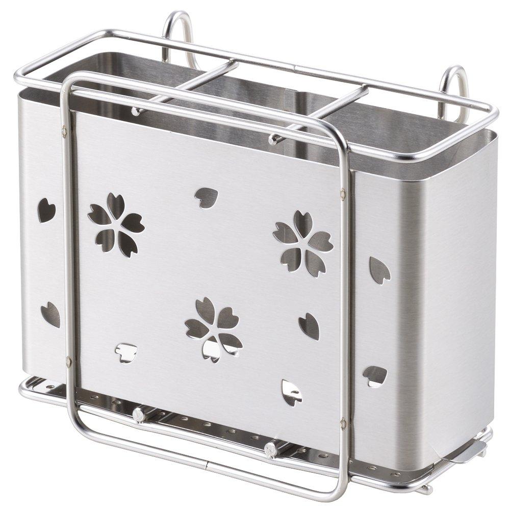 Yoshikawa Kitchen Pocket Sakura Chopstick Stand with Removable Stainless Steel Made in Japan 1305461 Holder/Cutlery