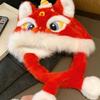 Ear Muffs Lion Dance Hat Ears Can Move Winter Warm Hat Kawaii New Year Red Cap  New Year Gift
