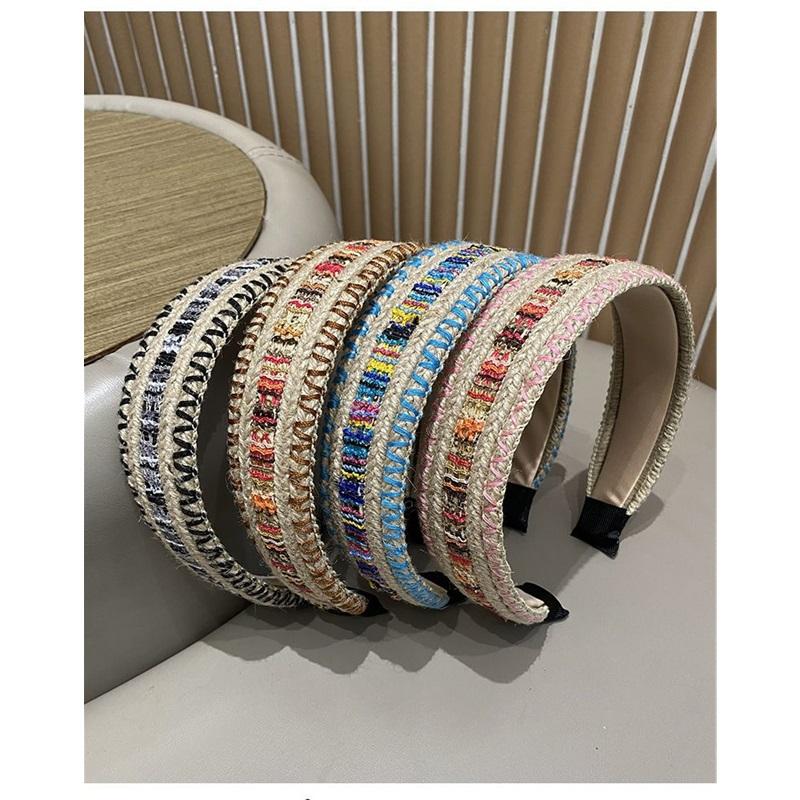 Bohemian Woven Wide Headband for Women, Vacation Style Non-slip Hair Hoop, Colorful Stitching Hairband for Washing Face & Daily Use