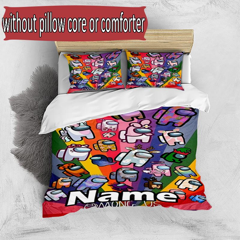 3pcs Duvet Cover Set (1*Duvet Cover + 2*Pillowcase, Without Core), Custom Name Among Us Pattern Bedding Set, Home Bedroom Decor Gift