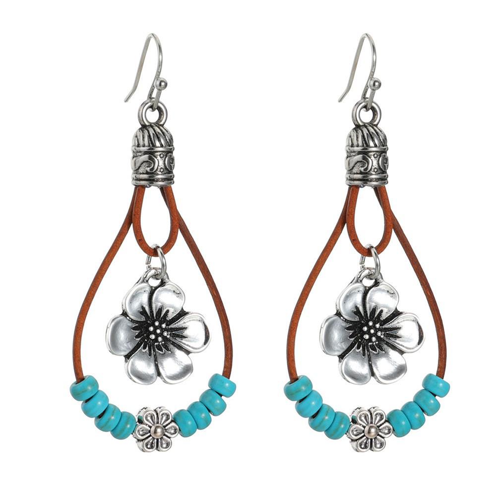 Vintage Boho Kolczyki Wiszące z Kwiatami i Koralikami - Unikalna i Elegancka Biżuteria do Uszu