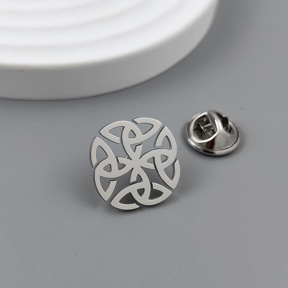 Insignă rotundă cu nod celtic placată cu aur, ac de rever pentru costum, oțel inoxidabil negru, buton anti-călcare pentru femei, broșă pentru bărbați