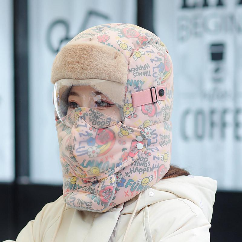 Pull chaud et coupe-vent graffiti tendance pour enfants et femmes, protection des oreilles, bonnet à masque, bonnet pour lunettes de ski