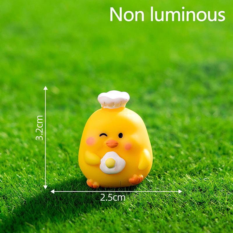 Cartoon Cute Noctilucent Yellow Chicken Ornaments Creative Resin Crafts Creative Cartoon Animal Model Decoration Accessories