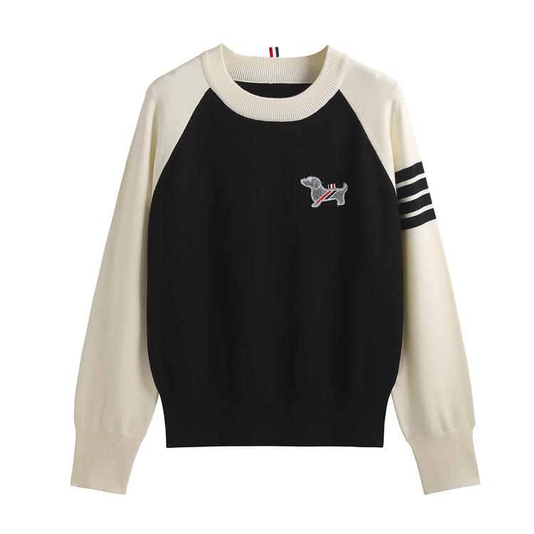 Весна Осень О-образный вырез Вязаный свитер Пальто Вышитая куртка Женская мода Контрастный цвет Длинные рукава Джемперы One Size чёрный 2754₽