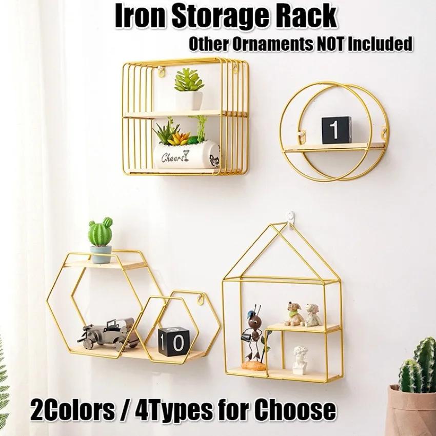 1 stk Svart / Gull Nordisk Vegghylle Metall Jern Oppbevaringsstativ Flerformet DIY Hjemmedekor Multifunksjonell Kombinasjon Praktisk