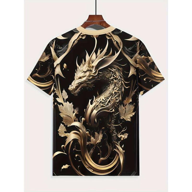 Men's Letter Pattern Dragon Men's T-shirt Summer Fashion Short Sleeved Shirt
