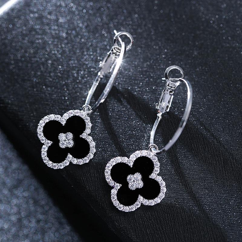 Korean Fashion Four-Leaf Clover Geometric Rhinestone Earrings for Women
