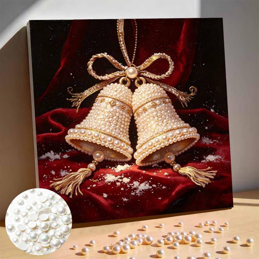 DlY Mini Framed Pearl Painting Kit Beads Christmas Bells Canvas Home Decor Painting