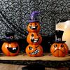 Festive Halloween Room Decor Pumpkin Statue, Resin Spooky Face Figurine for Desktop Ornaments Indoor Tabletop, Tiered Tray, Party, Home Party