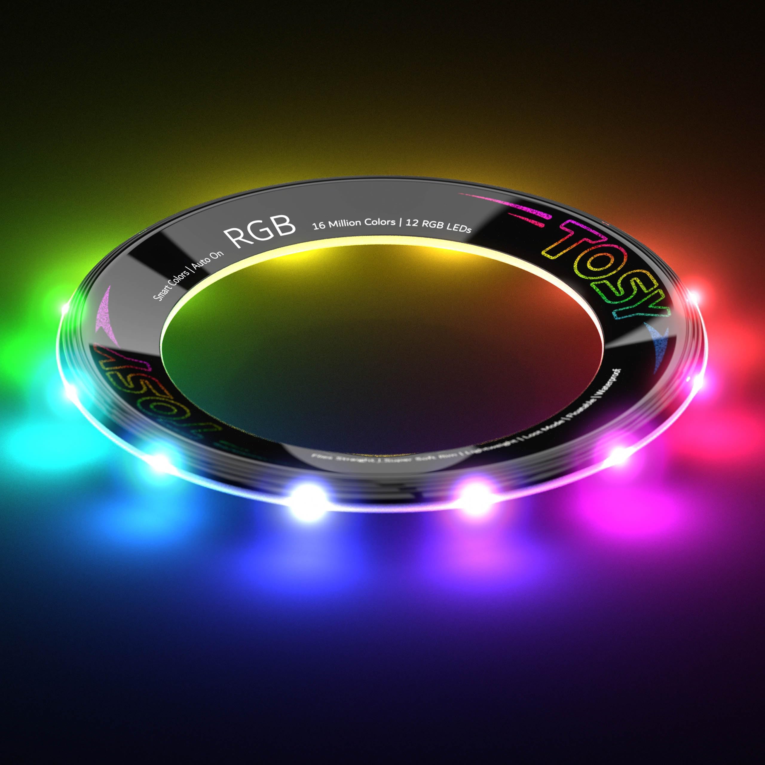 

TOSY Flying Ring 16 Million Colors RGB or 12 Ultra Lost Lightweight Gift Toy for and Kids - LEDs, Bright, Mode, Auto-Light, Safe, Soft, Waterproof,