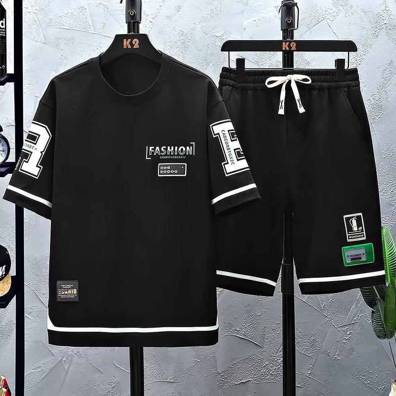 Men's Trendy Solid Color Summer Suit: Versatile Korean Style Casual Short-Sleeve Waffle T-Shirt and INS Shorts