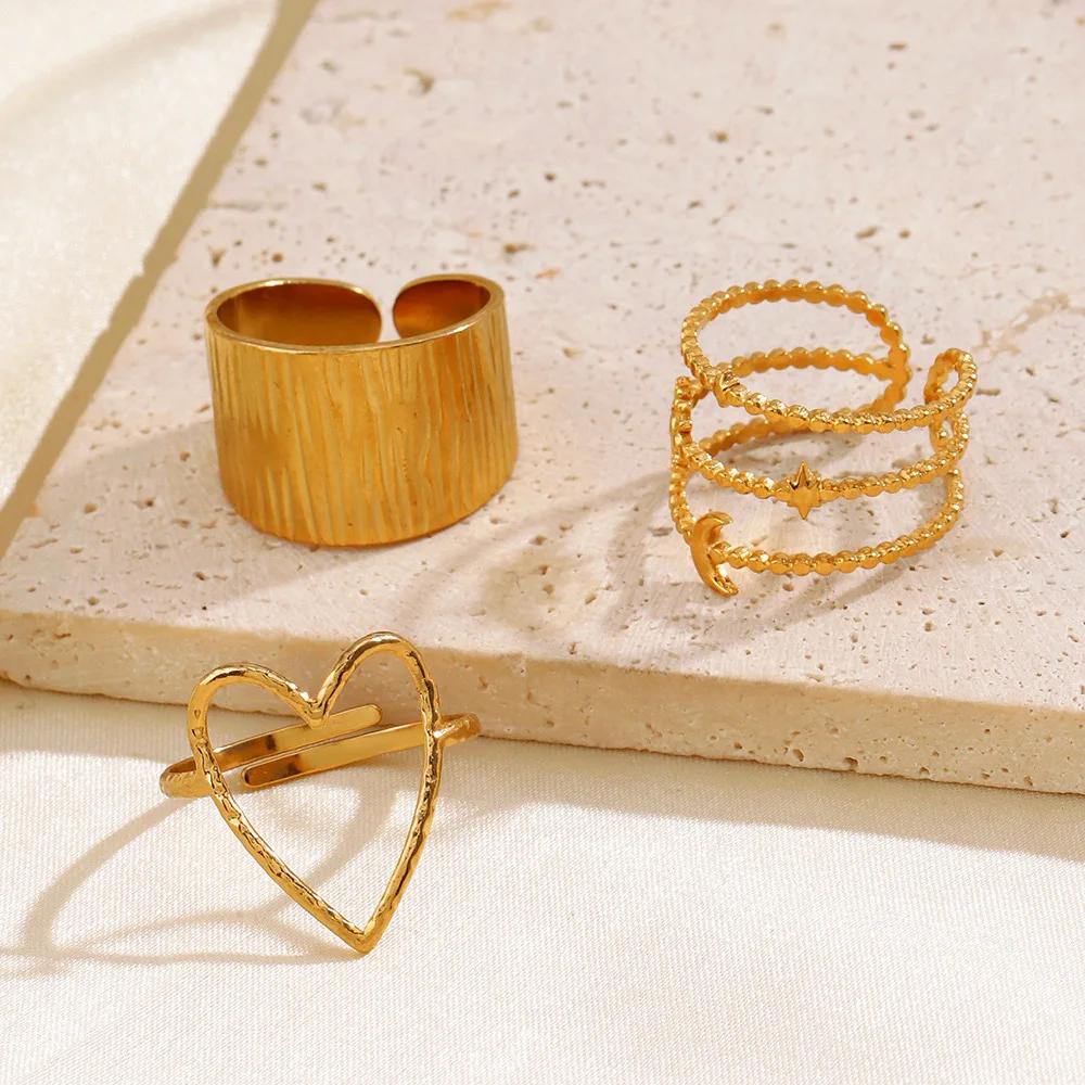 1Pc Stainless Steel Gold Color Rings For Women Waterproof Geometric Open Finger Ring Girls Fashion Daily Jewelry Accessories