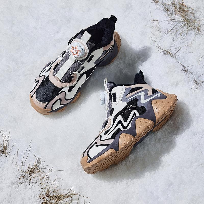 Anta Kids Panstone Trendy Fashion Thickened Warm Non-Slip Durable Mid-Top Casual Shoes Kids Casual Shoes Black White Brown A12446922-1