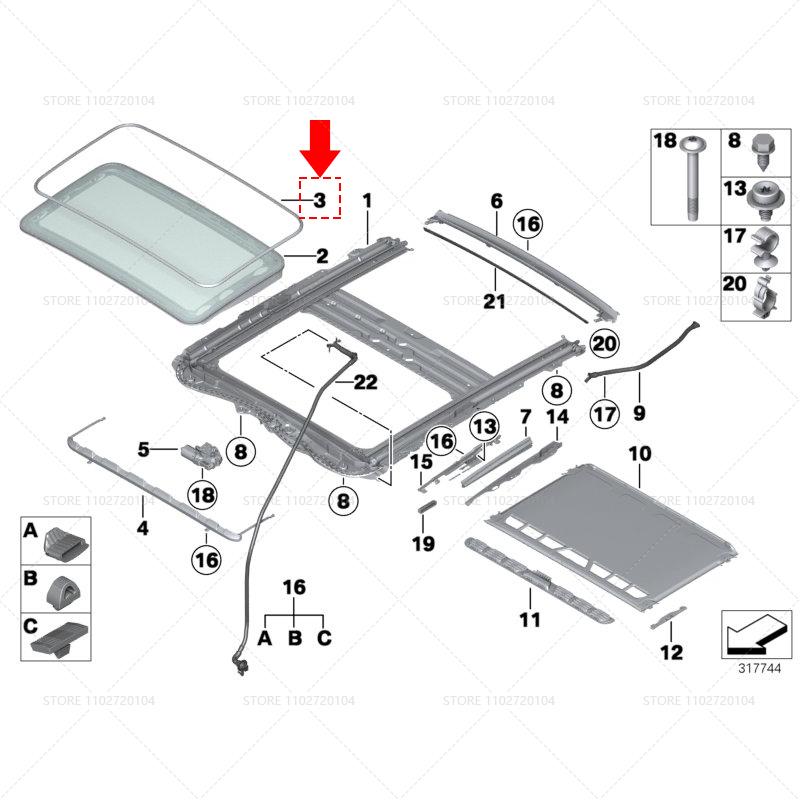 for BMW F20, F22, F30, F32, F35, F36, F26 X4, F87 M2 sunroof rubber sealing gasket 54137344553