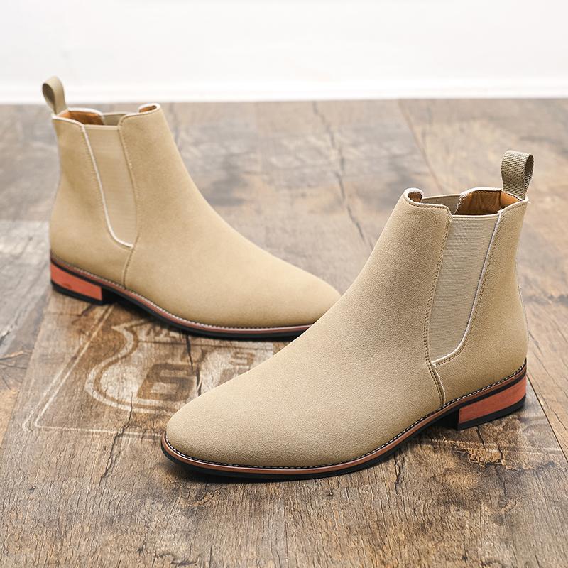 Fashion Winter Men's British Style Slip on Chelsea Boots Suede Leather Fashion Ankle Boot Male Casual Short Boots High-Top Shoes