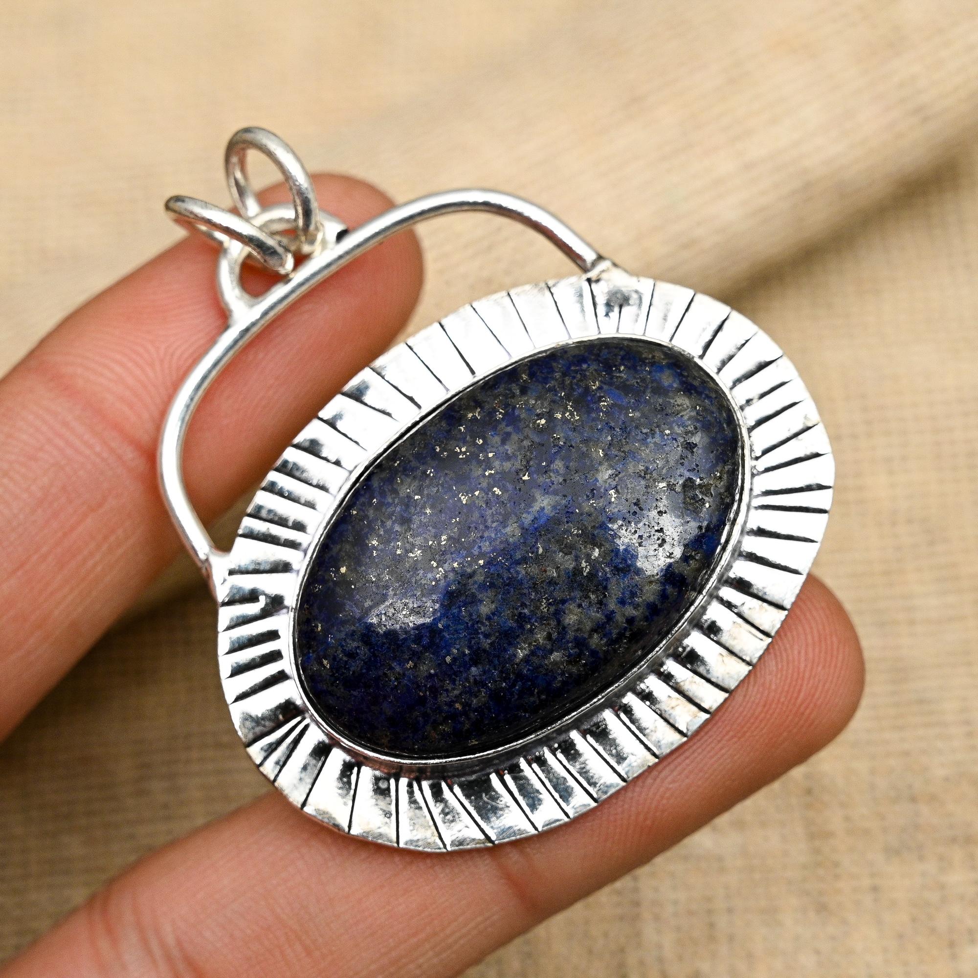 

Ювелирный кулон ручной работы из стерлингового серебра 925 пробы с лазуритом и драгоценным камнем для нее