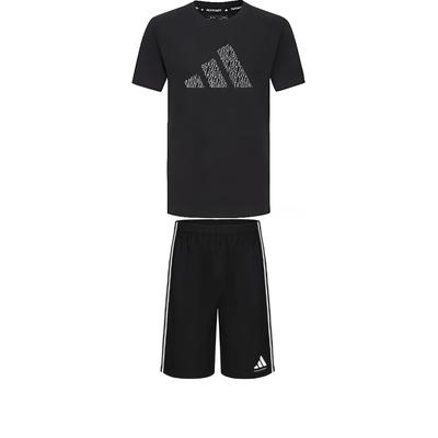 adidas Taekwondo Soft Minimalist Pullover Short Sleeve T-Shirt Comfortable Fashion Striped Shorts Casual Sports Set ADICLTSPSTK-BGY+S21ATMSH2T-BW
