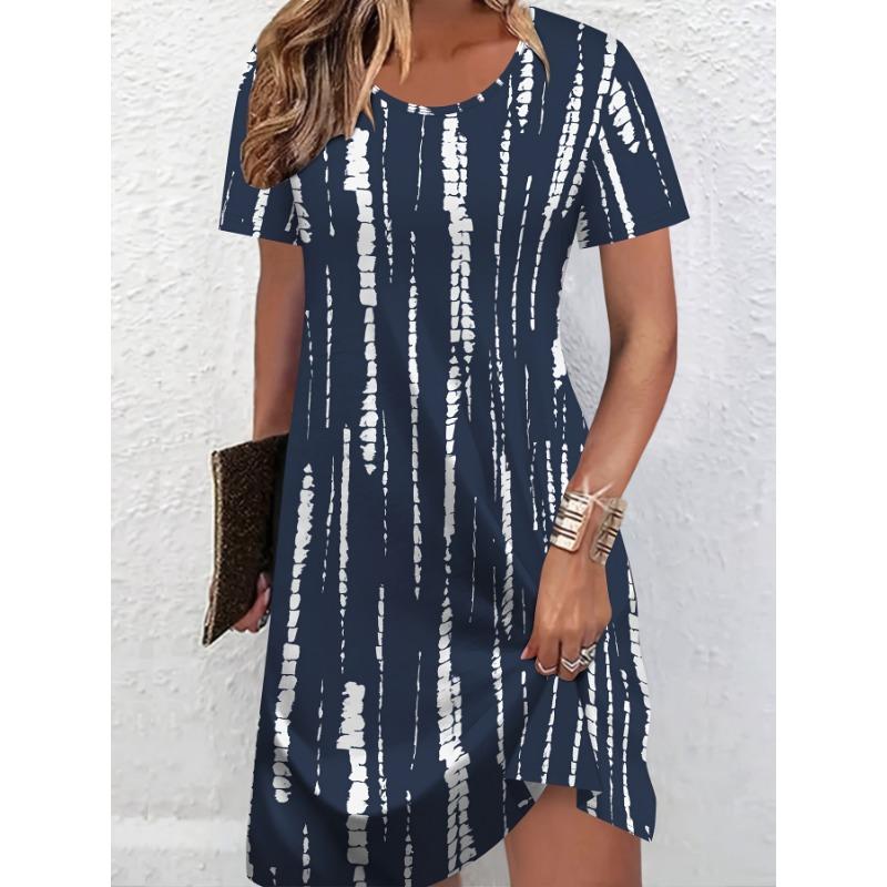 

Breathable Round Neck Short-sleeved T-shirt Dress with Graphic All-over Printing S