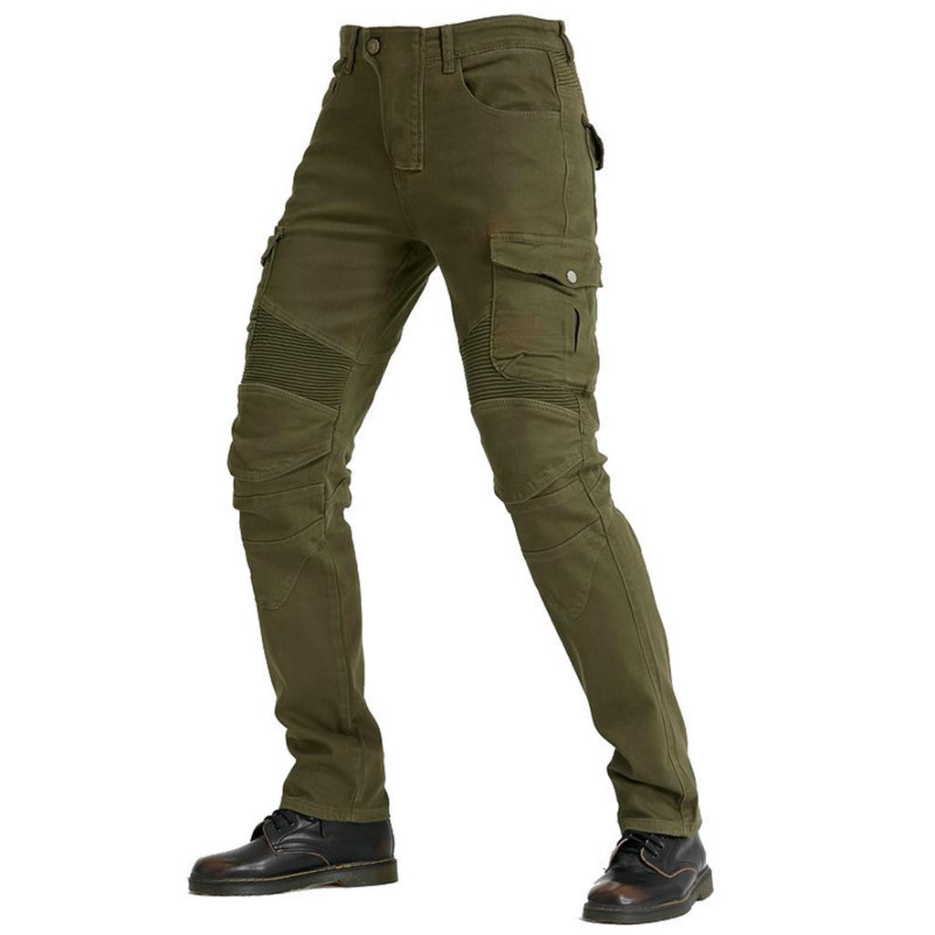 Men's Motorcycle Riding Jeans Four Seasons Casual Pants Durable Stretch Fabric Multi Pocket Design Slim Fit Biker Style Trousers