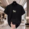 Year of the Horse Trendy Men's Wine Red Loose Short Sleeve Cotton T-Shirt