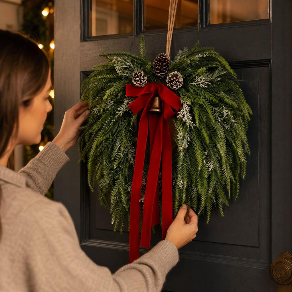 Christmas Wreath with Branches, Red Berries and for Holiday Home Decor