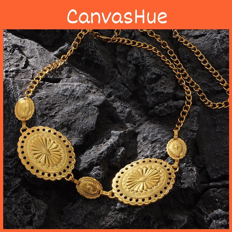 Stylish Metal Waist Chain With Artistic Carved Pattern For Adult Women Fashion