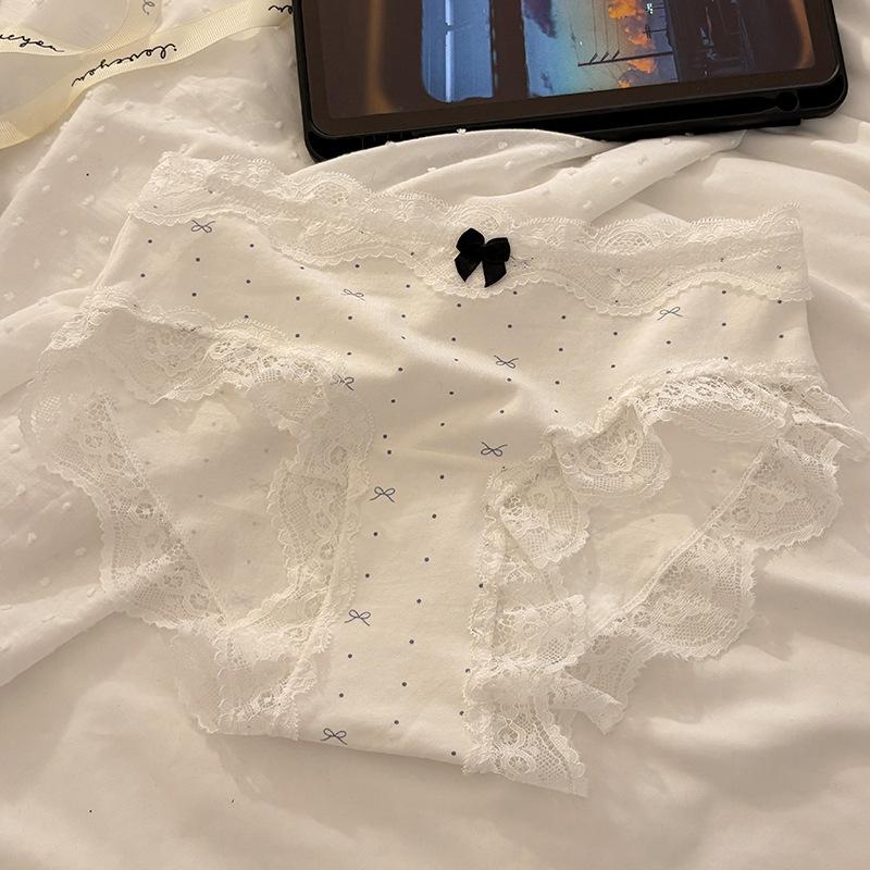 

Женские весенне-осенние милые сексуальные кружевные трусики-треугольники из чистого хлопка 10A с антибактериальной ластовицей и средней посадкой, бесшовные XL белый