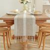 Handmade Tassel Cotton Linen Table Runner Dining Coffee Decor In American Rustic Style