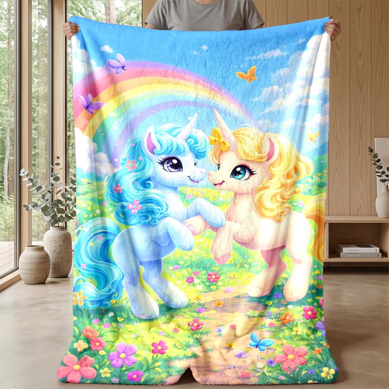 Unicorns In Rainbow Meadow Theme Blanket Lightweight Warm Flannel Blanket Decorative Throw Blanket for Home Decoration