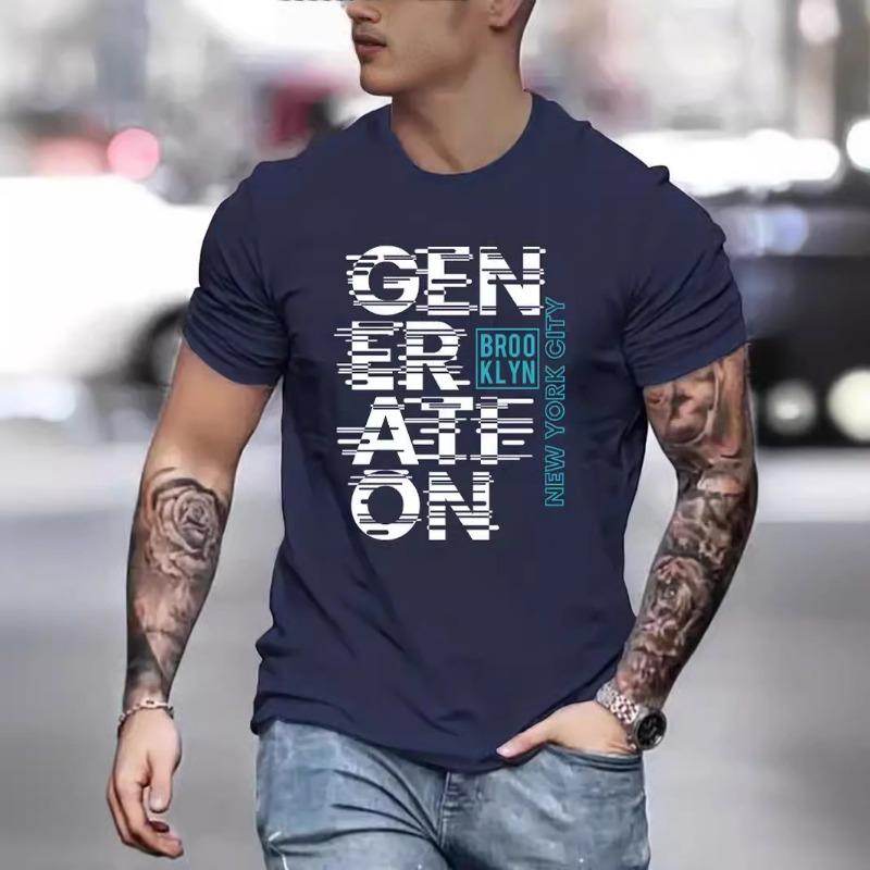 Men's GENER Printed Loose Round Neck Fashion Short Sleeved T-shirt for Men Shirt