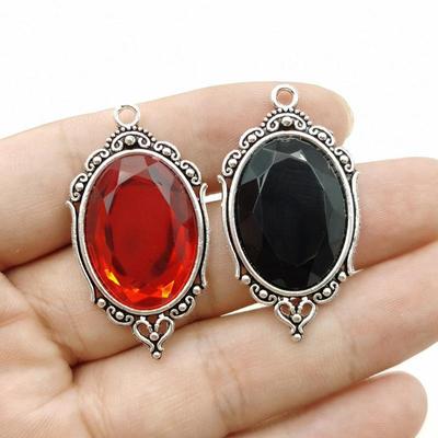 Gothic Red & Black Crystal Silver-Plated Pendant for Halloween DIY Jewelry