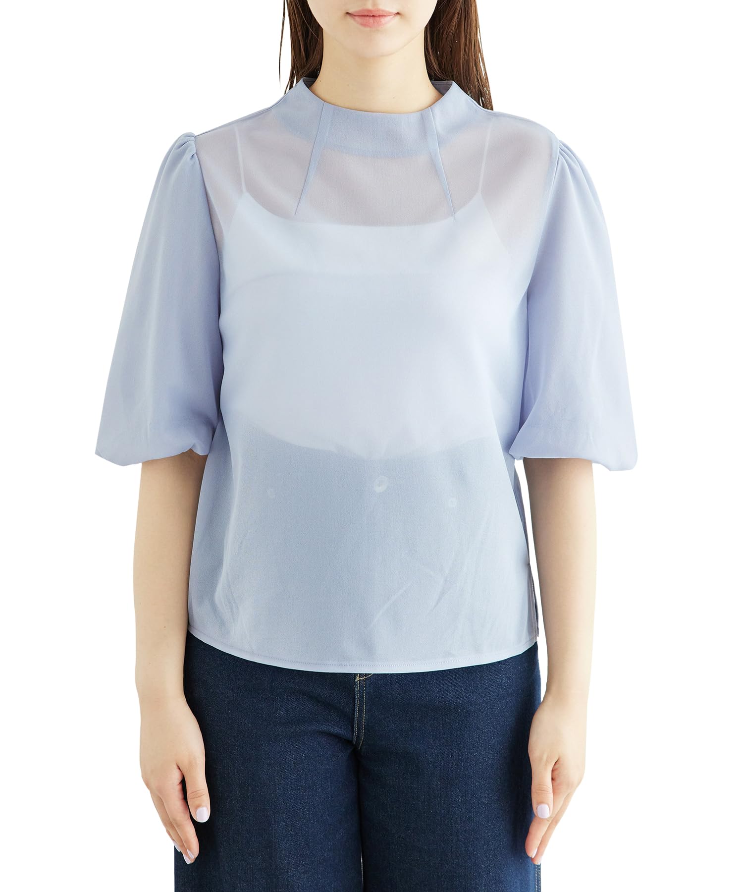 

ROPE PICNIC Women s Bright Sheer Blouse with Volume Sleeves, Sax (48)