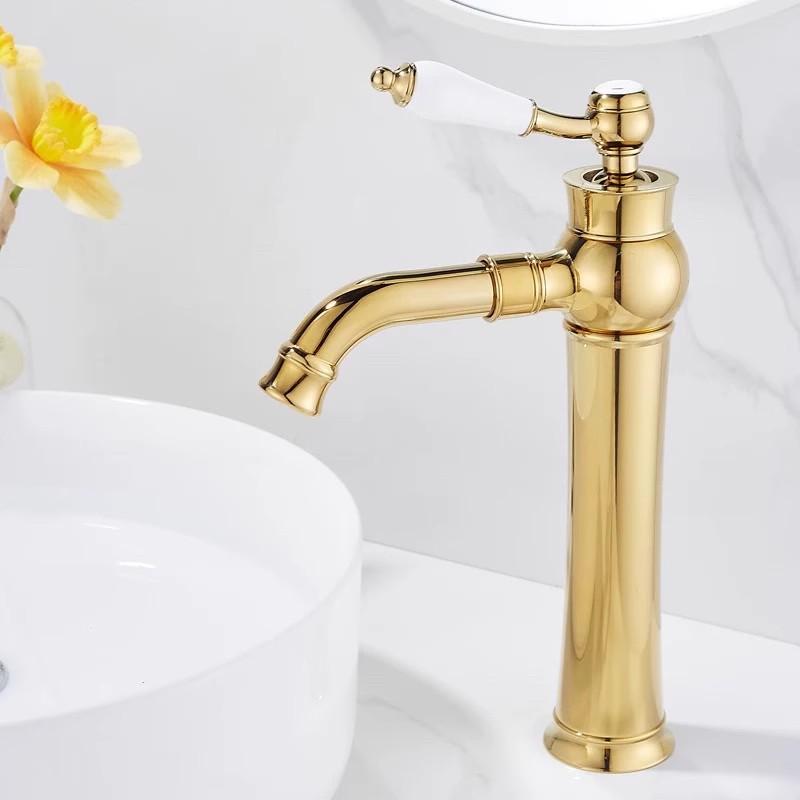 Tuqiu Gold Bathroom Faucet Total Brass Chrome Basin Faucet Cold And Hot Water Mixer Sink Tap Single Handle Deck Mounted Sink Tap