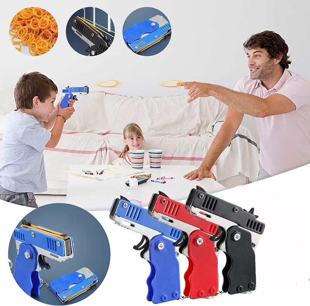 Rubber Band Toy Mini Metal Folding Rubber Launcher Toy Keychain Shooting Game Outdoor Activities