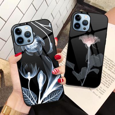 Flowers Floral Phone Case For Iphone 14 13 11 12 Pro Max Mini Xs Xr X 7 8 6s Plus Se 2022 Luxury Tempered Glass Cover Carcasa