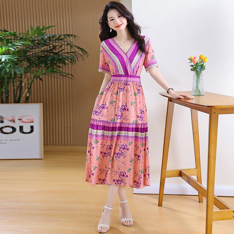 

Богемное этническое платье из хлопка и шелка с облегающим талию - Летнее миди-платье феи для пляжа 2023 XL (90-105 lbs) фиолетовый