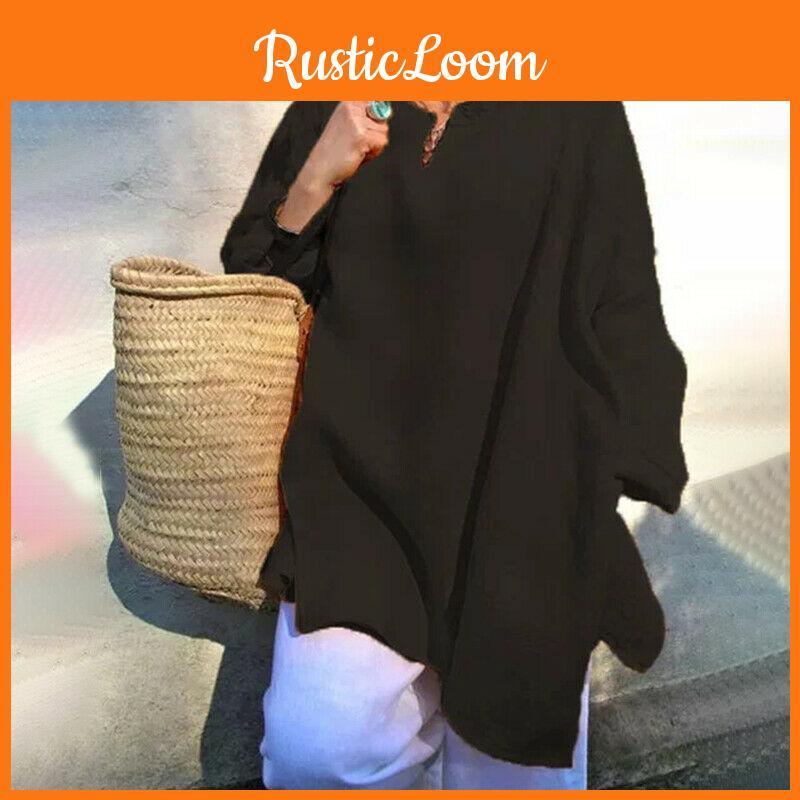 Plus Size Womens Casual Baggy Long Sleeve T-shirt Breathable Summer Beach Tunic Blouse Tops For Everyday Wear