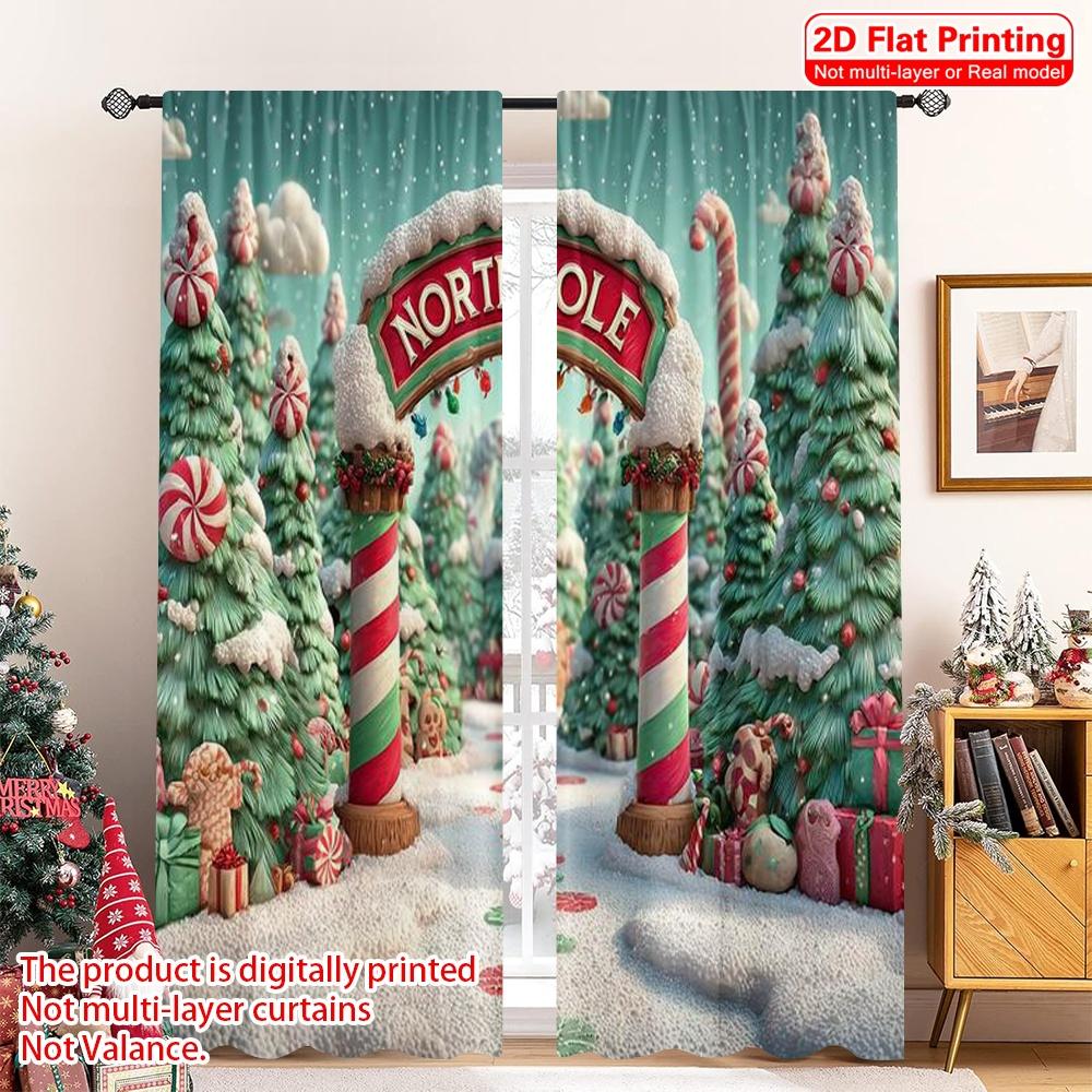 

Set Of 2 Flat Printing Merry Christmas Popular Window Curtains Party Versatile Fabric Without Electricity Family Curtain Polyester W100*H70(CM)-Rod Pocket&1PCS