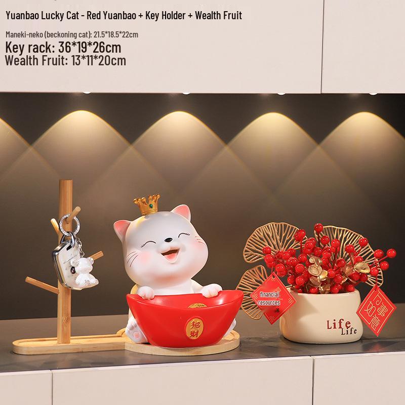 Housewarming Gift: Lucky Cat Key Holder & Shoe Cabinet Ornament for Entryway and Living Room