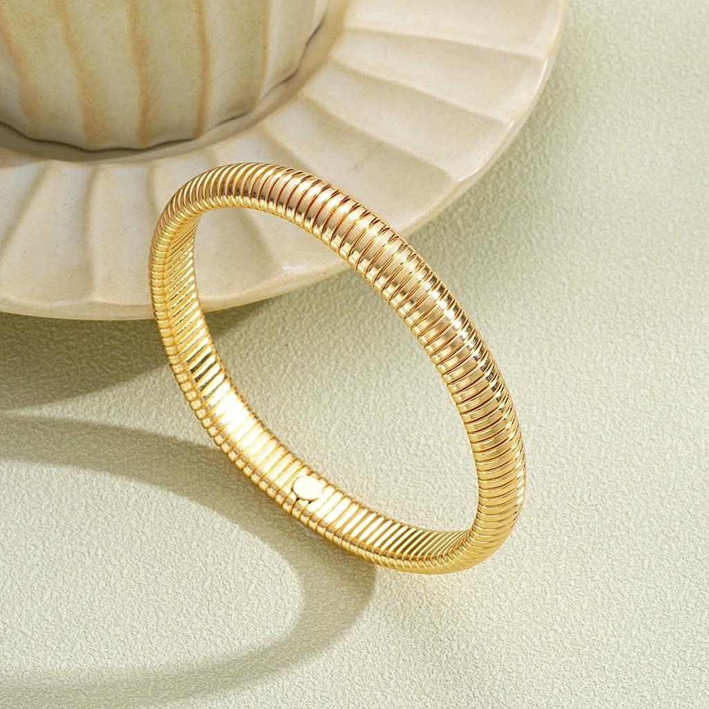 Gold Color Elastic Bracelet For Women Punk Wide Chunky Metal Spiral Bangle Female Fashion Party Jewelry Accessories Gift