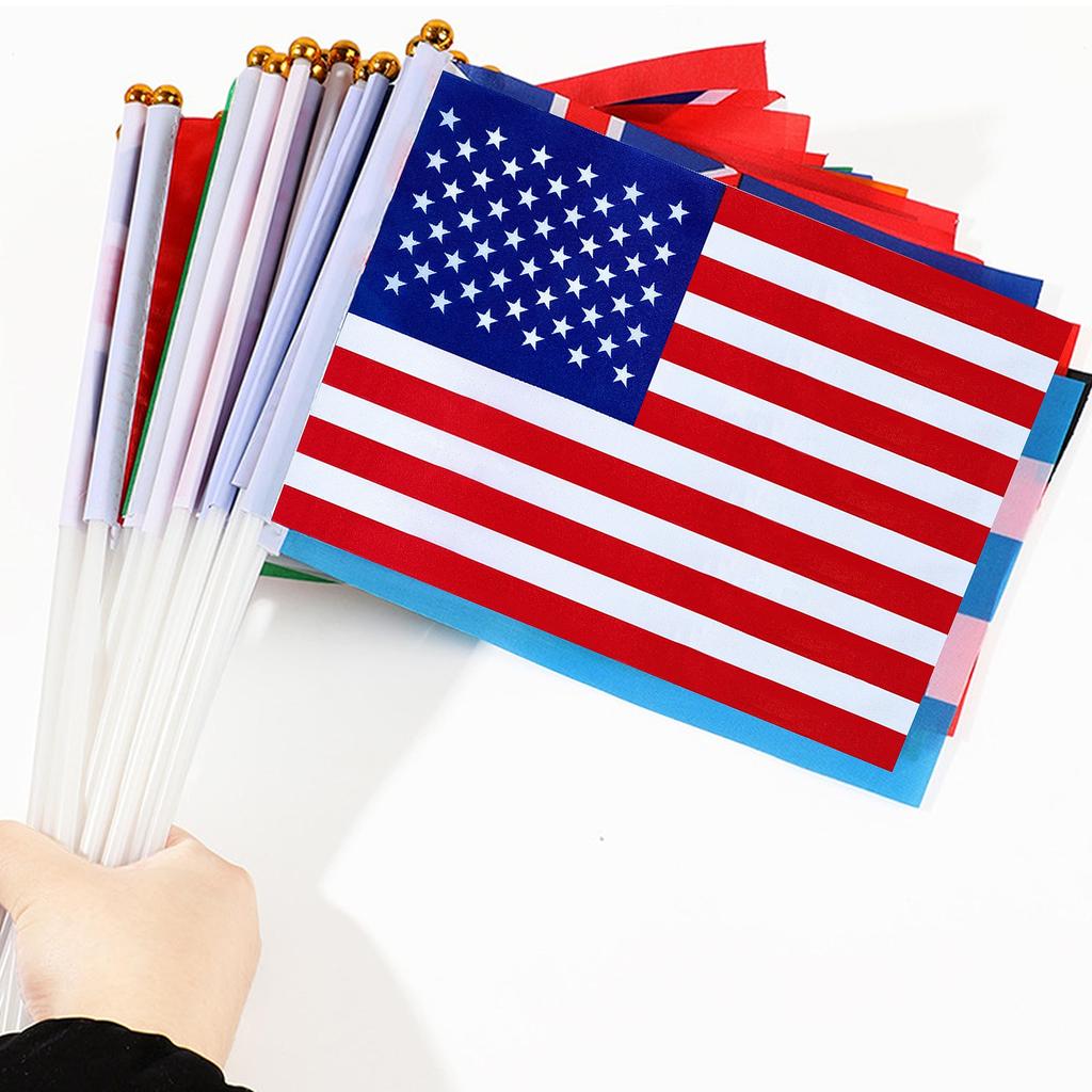 14X21cm 48 Countries Hanging Flags with Plastic Pole Double Sided Polyester Printing National Parade Flags for Football Game