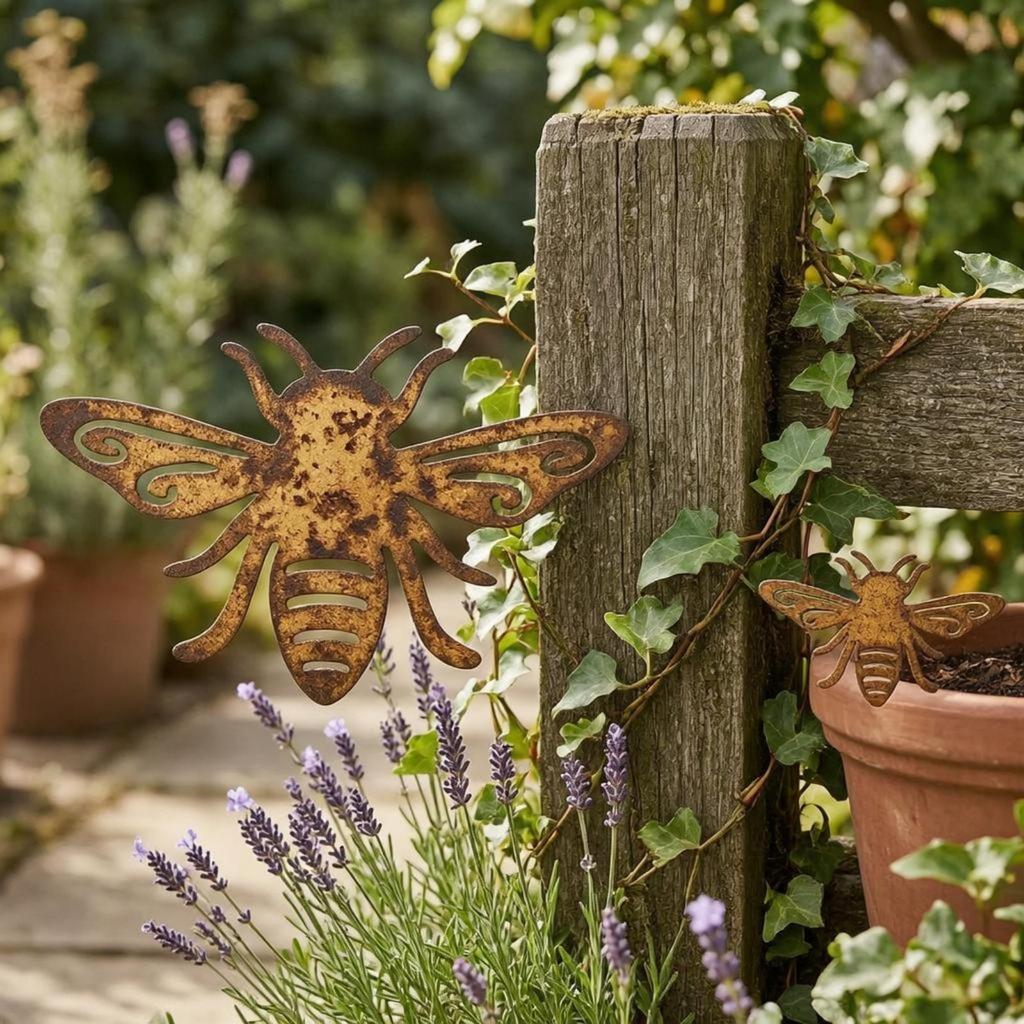 Abeja Metálica Calada Miel Envejecida Abeja de Miel Decoración de Jardín para Maceta