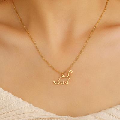 Collier Pendentif Dinosaure Creux en Acier Inoxydable pour Femmes - Chaîne de Pull Simple et à la Mode.
