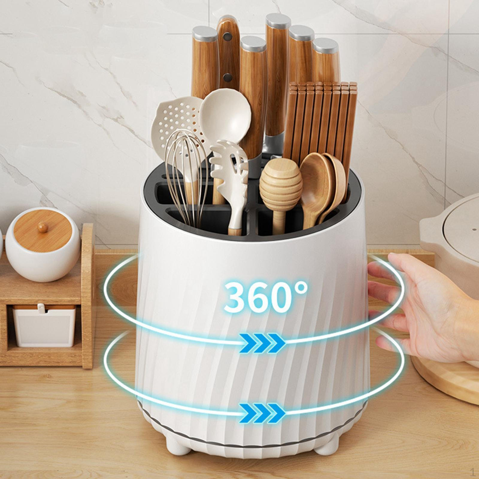 Вращающийся на 360° Держатель для кухонных принадлежностей, Хранение ножей, Многофункциональная подставка для палочек white black