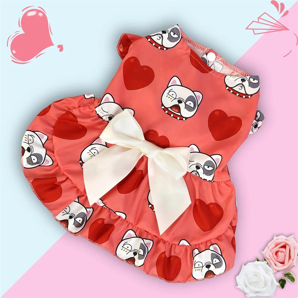 Valentine's Day Puppy Dog Cat Dress Lovely Female Pet Weeding Dresses for Small Dogs Pomeranian Schnauzer Skirt Mascotas Clothes
