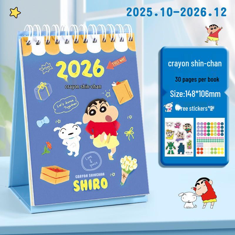 2026 Niedlicher Cartoon-Tischkalender: Studentenplaner & Stempeluhr Monatlicher Mini-Desktop Büroornament