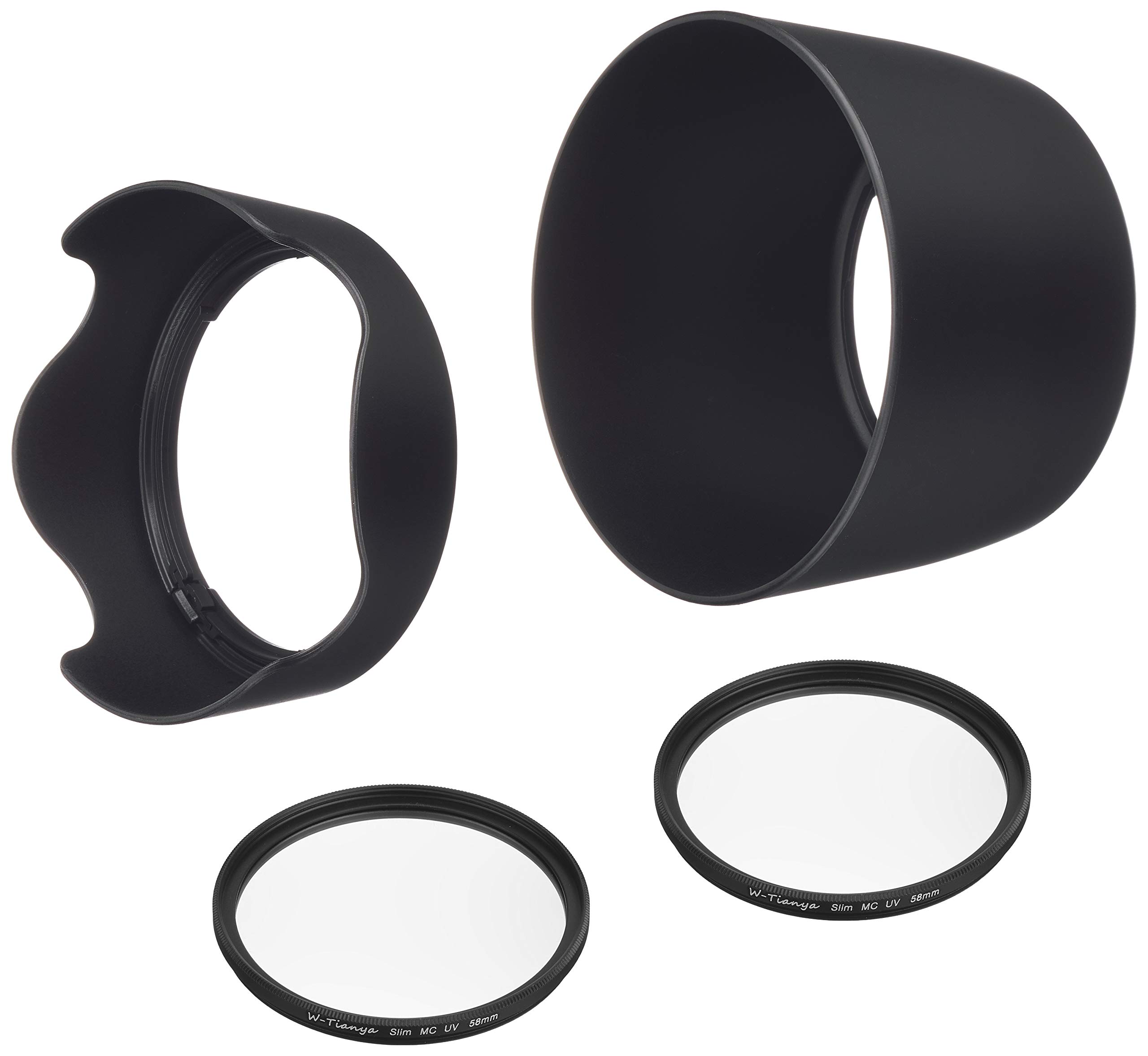 

ZEROPORT JAPAN Compatible Lens Hood for Canon EOS Kiss X7 Double Zoom Kit and Lens Protection Filter 58mm x set (EW-63 ET-60) (MC-UV 2) 4-piece